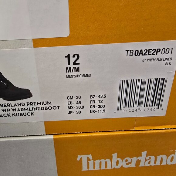 MENS TIMBERLAND 6 INCH PREMIUM WARM LINED BLACK NUBUCK BOOTS SIZE 12 NEW - Picture 8 of 8